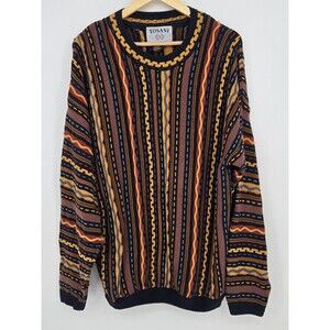 VTG Coogi-Style 3D Texture Colorful 100% Cotton Sweater 80s 90s Retro Mens L-XL
